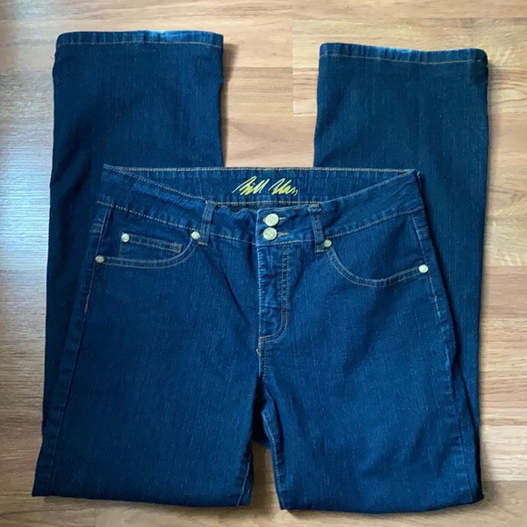 Bill Blass dark wash stretch boot cut jean with perfect rhinestone and studs, 8 - Picture 2 of 8